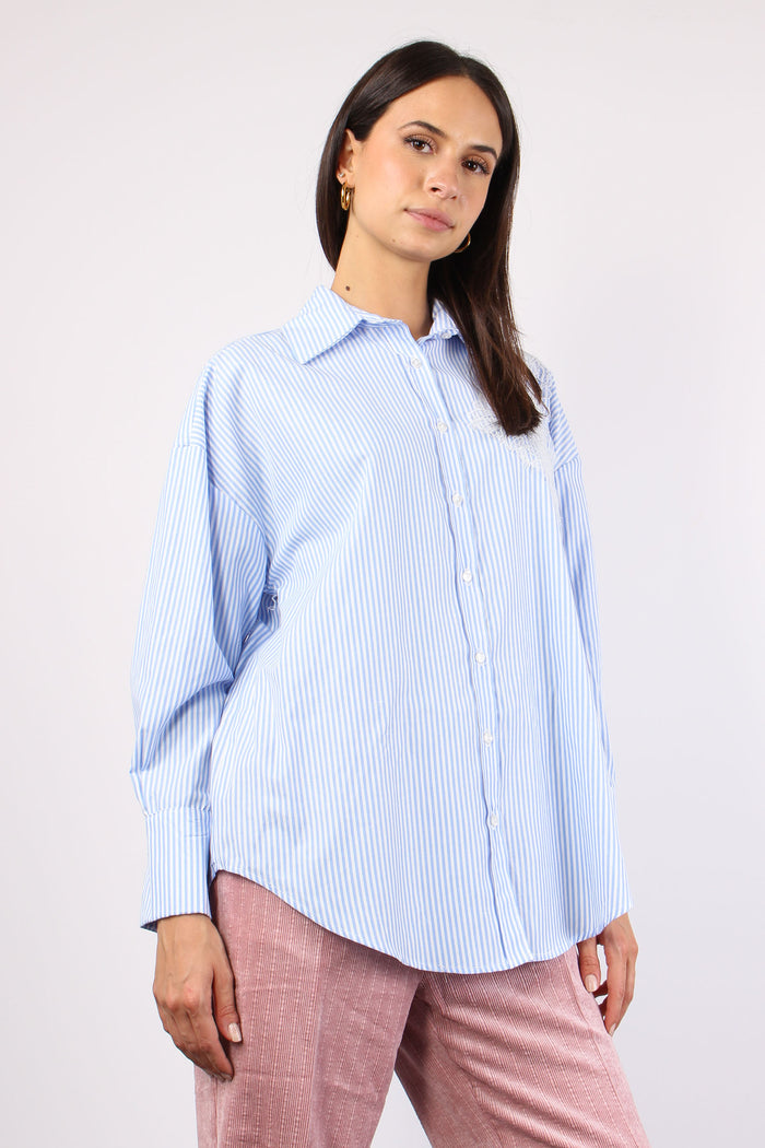 Camicia Riga Inserto Pizzo Bianco/azzurro-5