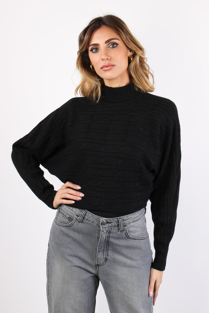 Maglia Treccia Cropped Nero