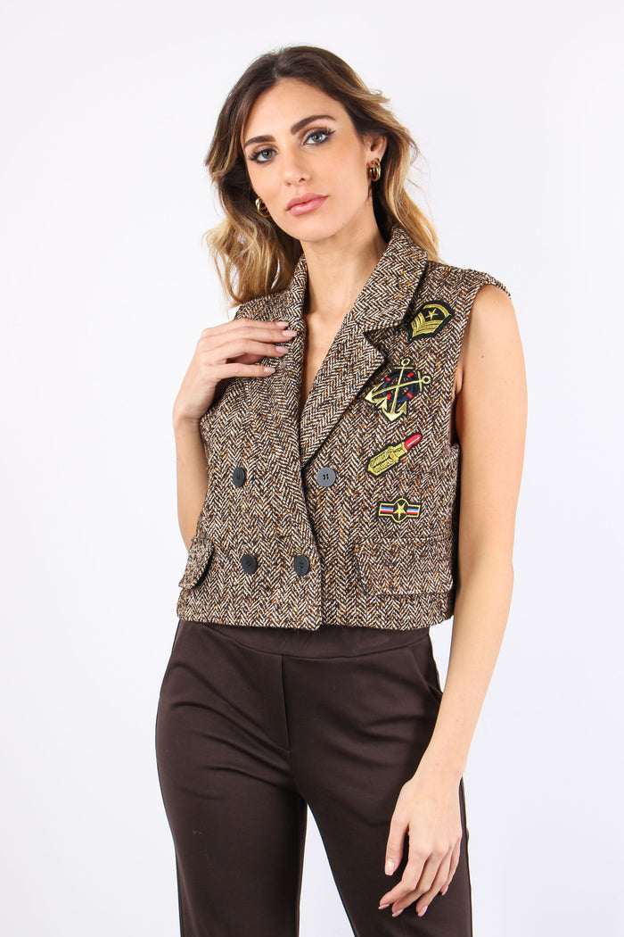 Gilet Spigato Patch Moro/ocra-3