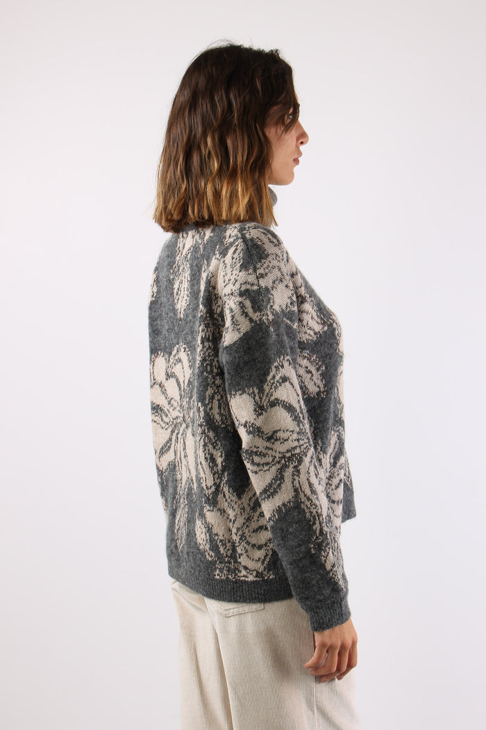 Maglia Collo Alto Alpaca Grigio/beige-6