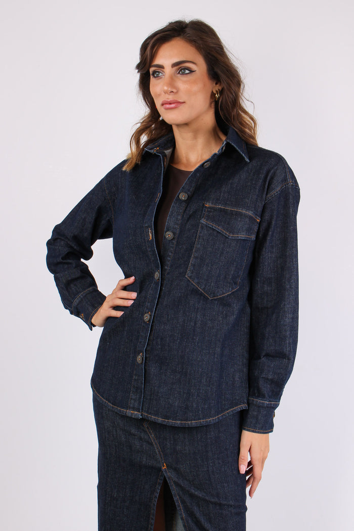 Camicia Over Denim Denim Scuro-3