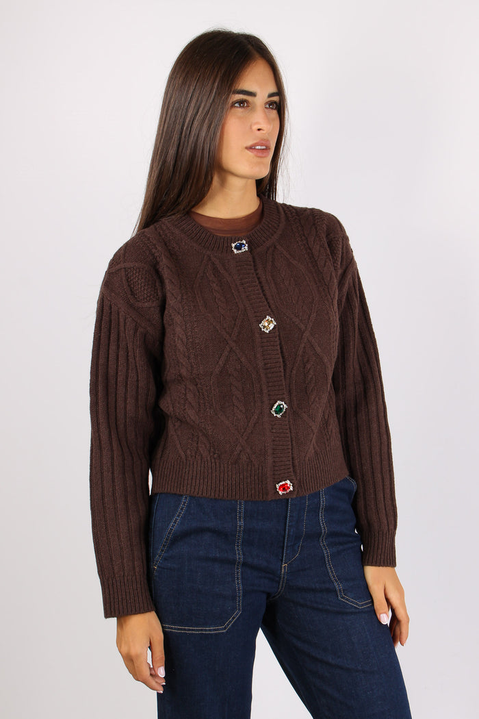 Cardigan Treccia Bottoni Dark Chocolate-5