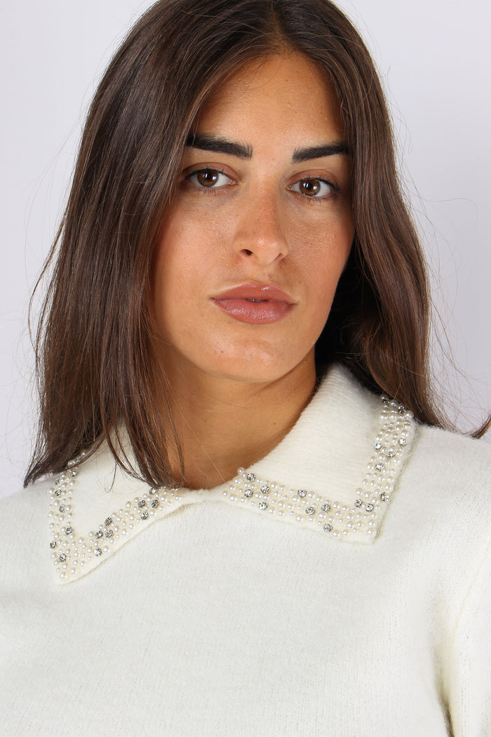Aralda Maglia Colletto Perle Latte-11