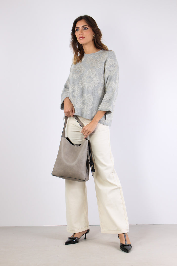 Maglia Girocollo Fiori Grigio-4