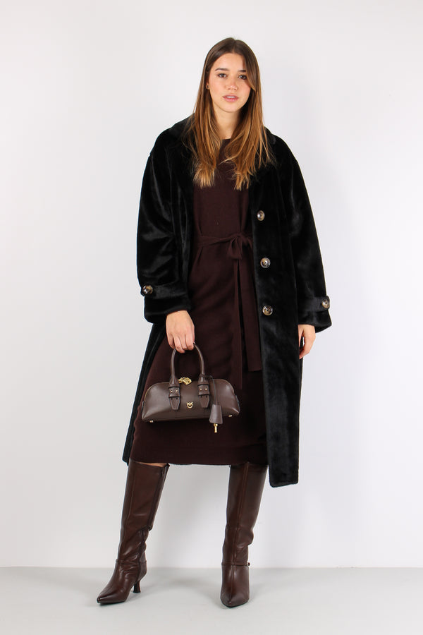 Chamlet Pelliccia Lunga Cintur Black