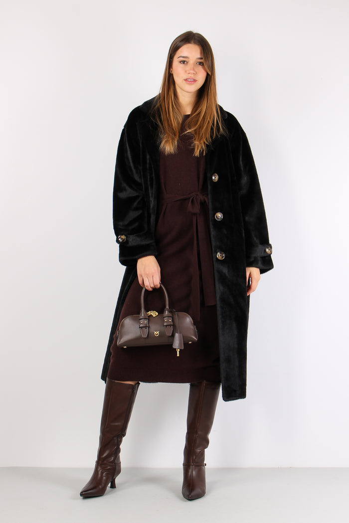 Chamlet Pelliccia Lunga Cintur Black