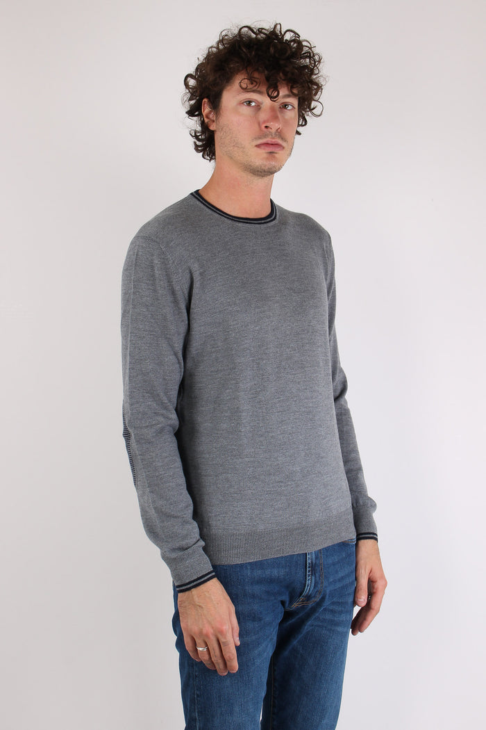 Maglia Girocollo 100%  Lana Grigio/blu-6