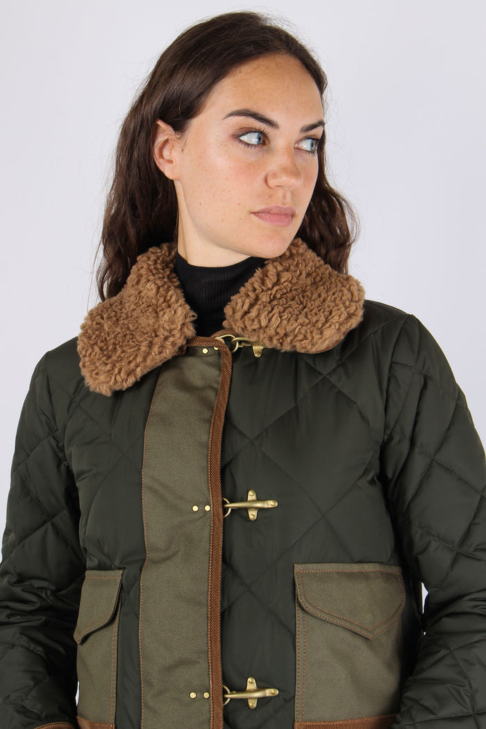 Giubbotto Trapuntato Collo Teddy Militare-7