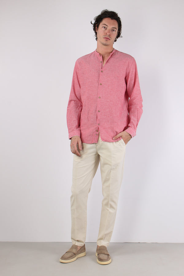 Camicia Lino Coreana Corallo-2