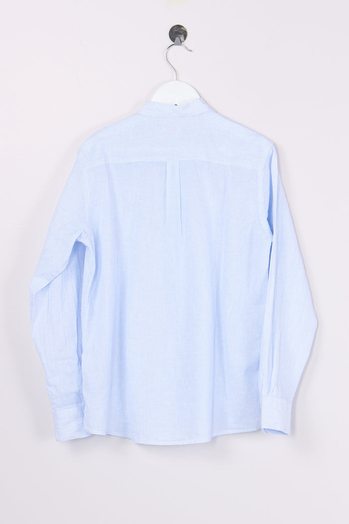 Camicia Coreana Misto Lino Bianco/azzurro-2