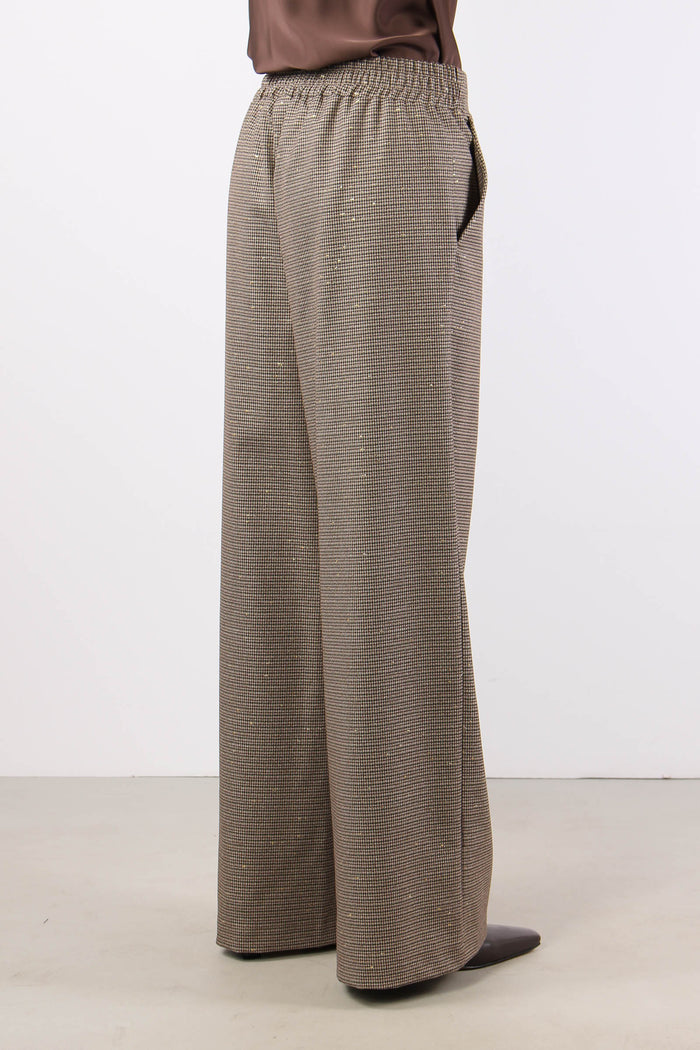 Pantalone Elastico Vita Pied D Beige/bordeaux-6