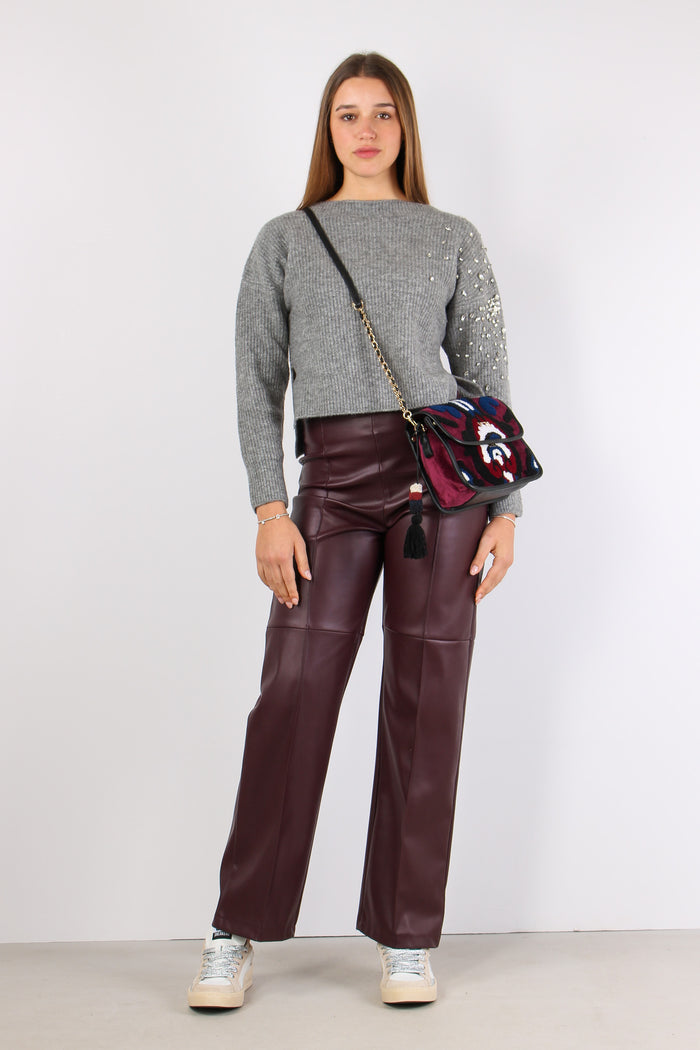 Maglia Applicazioni Strass Grey Melange-2