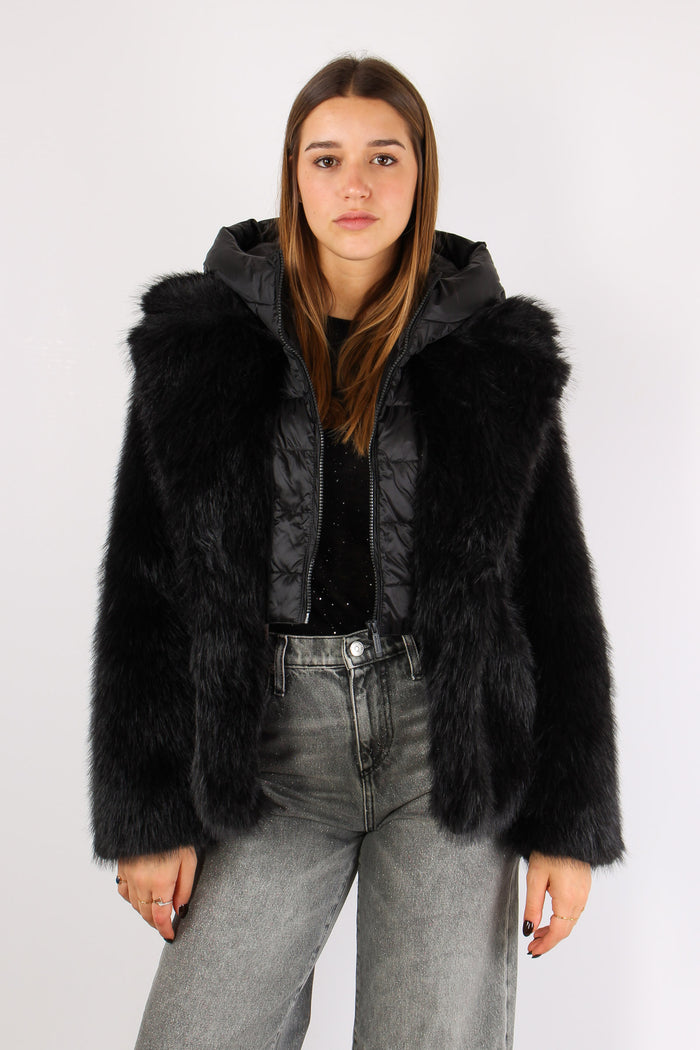 Giubbotto Pelliccia Cappuccio Black-9