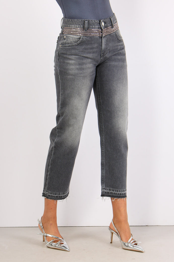 Jeans Inserto Strass Grigio-11