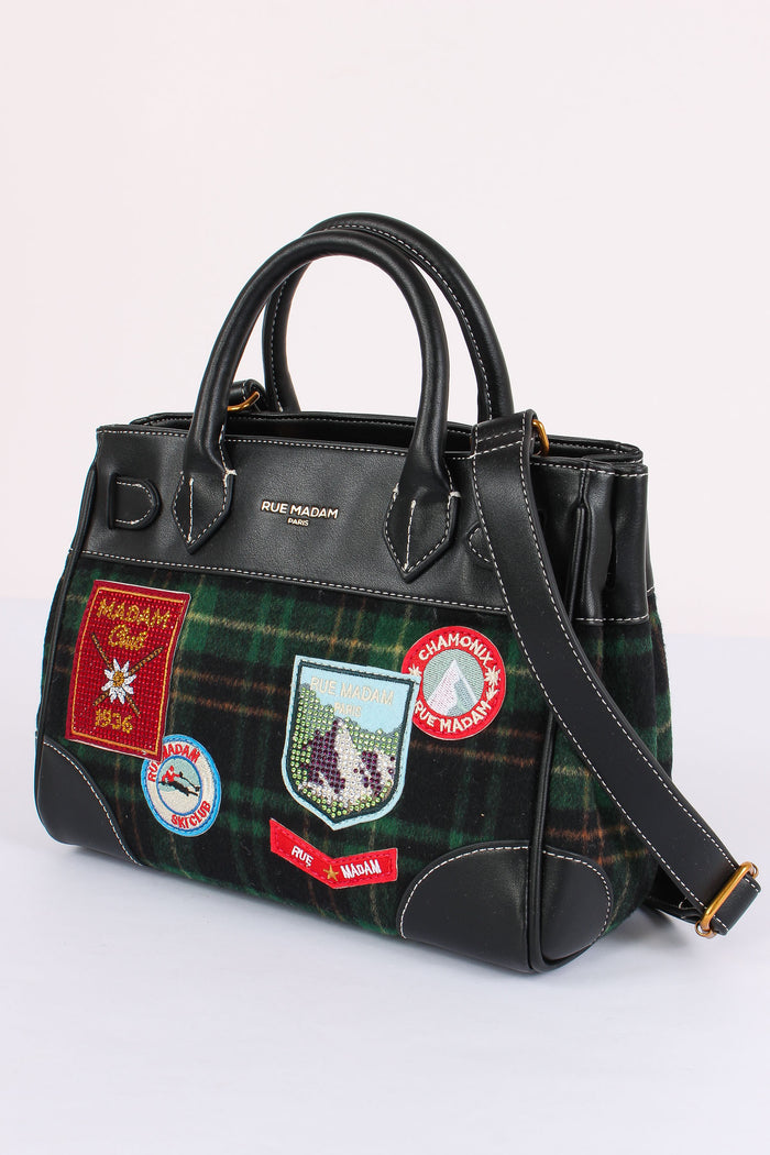 Mini Shopping Bimateriale Patch Tartan Green-4