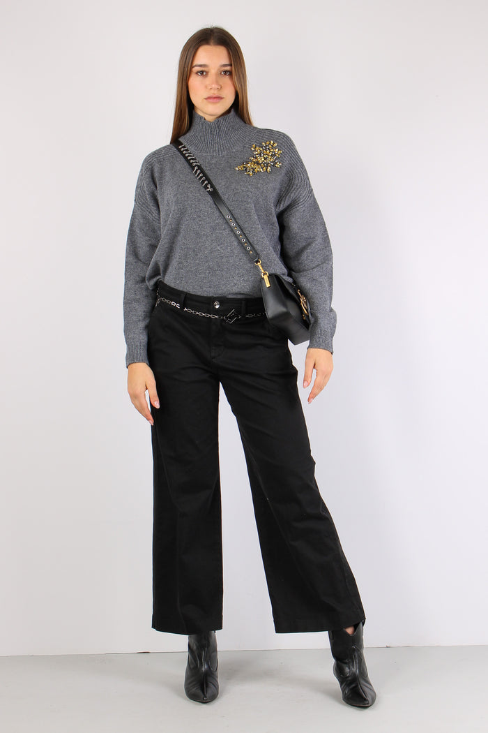 Pantalone Palazzo Cintura Nero-5