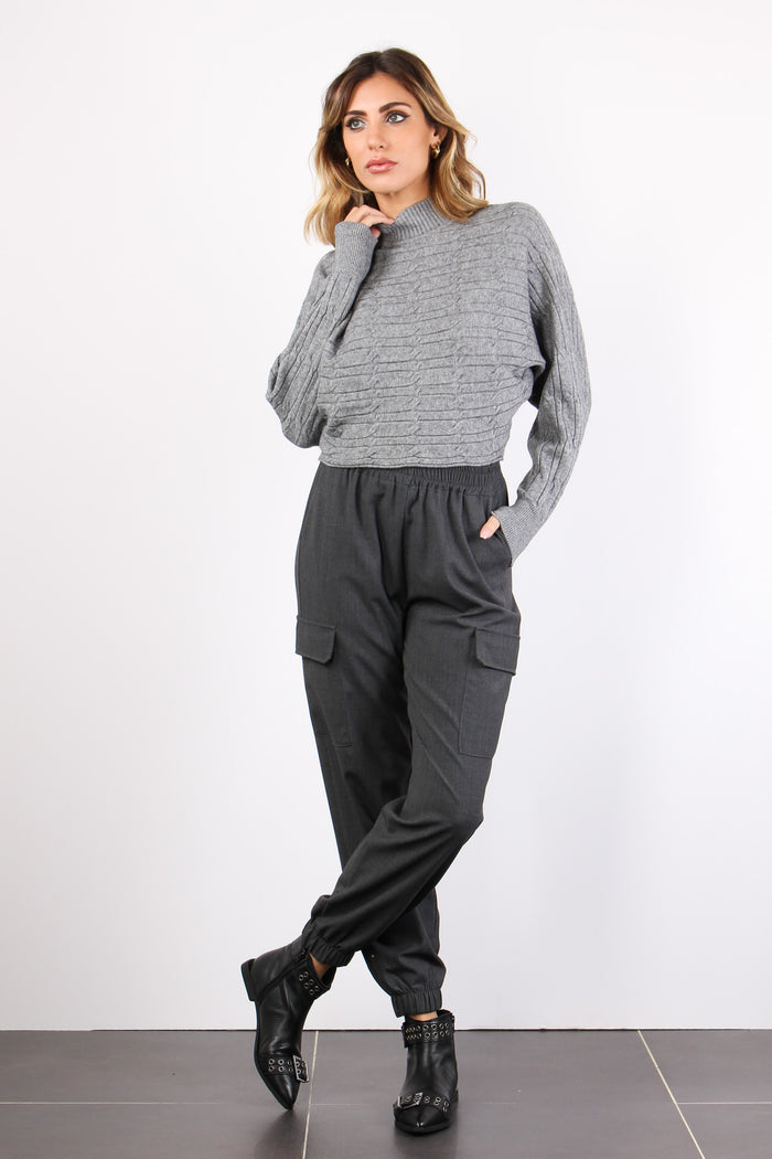 Maglia Treccia Cropped Grigio-4