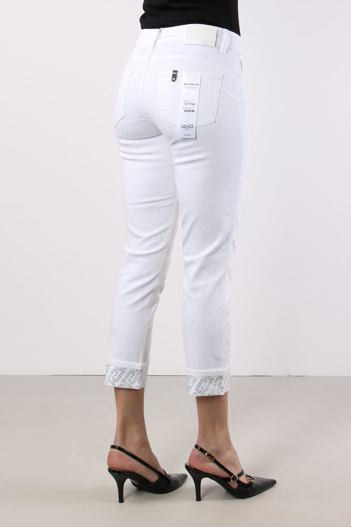 Jeans Monroe Risvolto Strass Bianco Ottico-7
