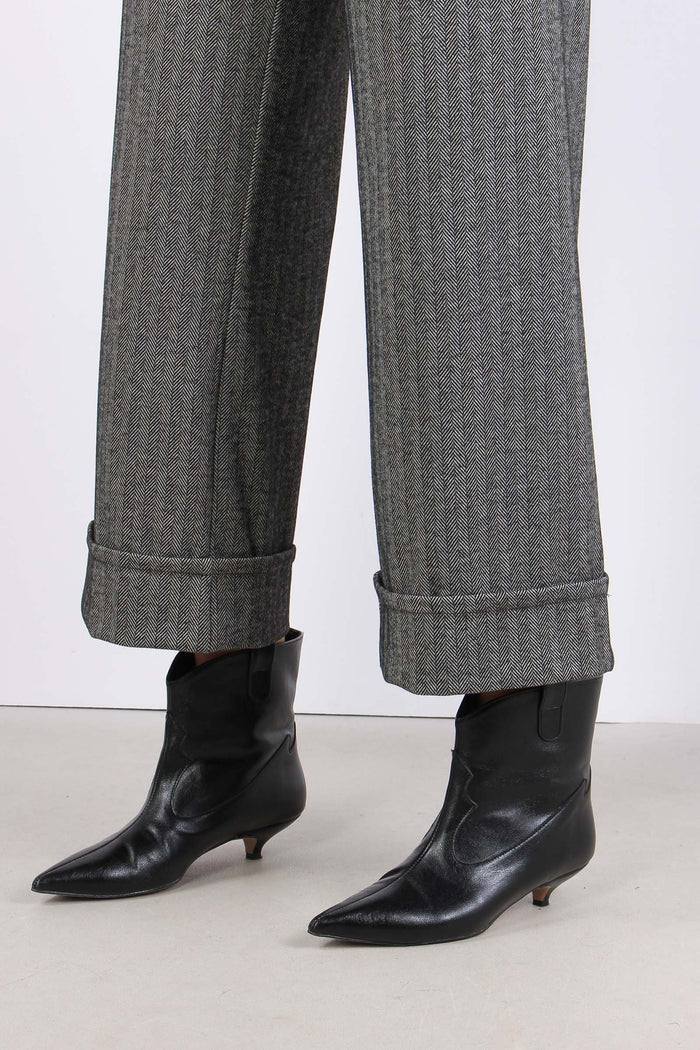Pantalone Cropped Risvolto Res Nero/grigio-6
