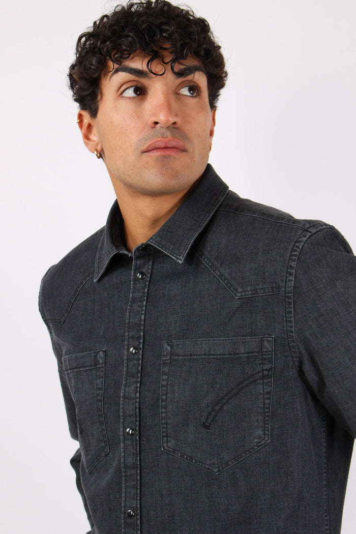 Camicia Denim Slim Nero-8