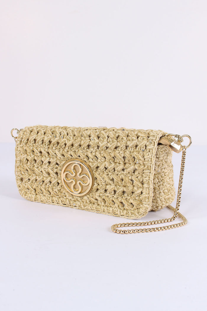 Greta Pochette Crochet Laminat Oro-5