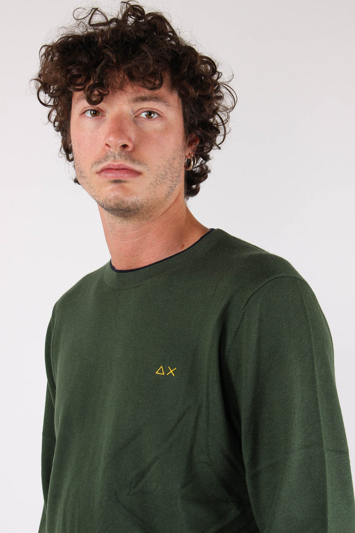 Maglia Girocollo Profilo Contrasto Verde-6