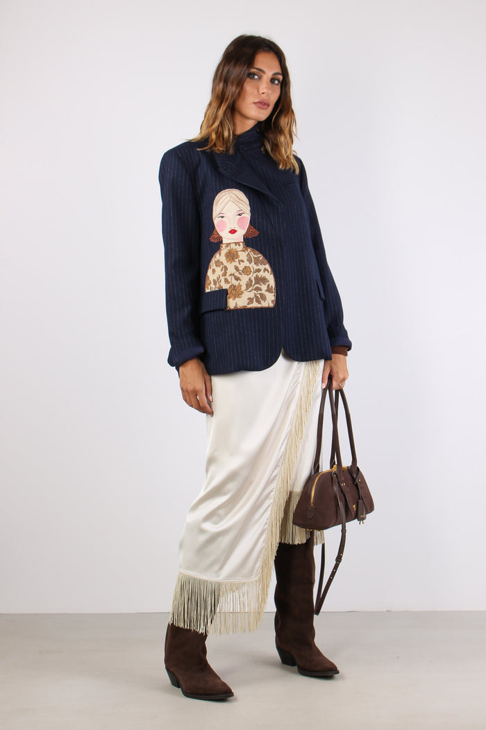 Giaccca Gessata Patch Donna Blu