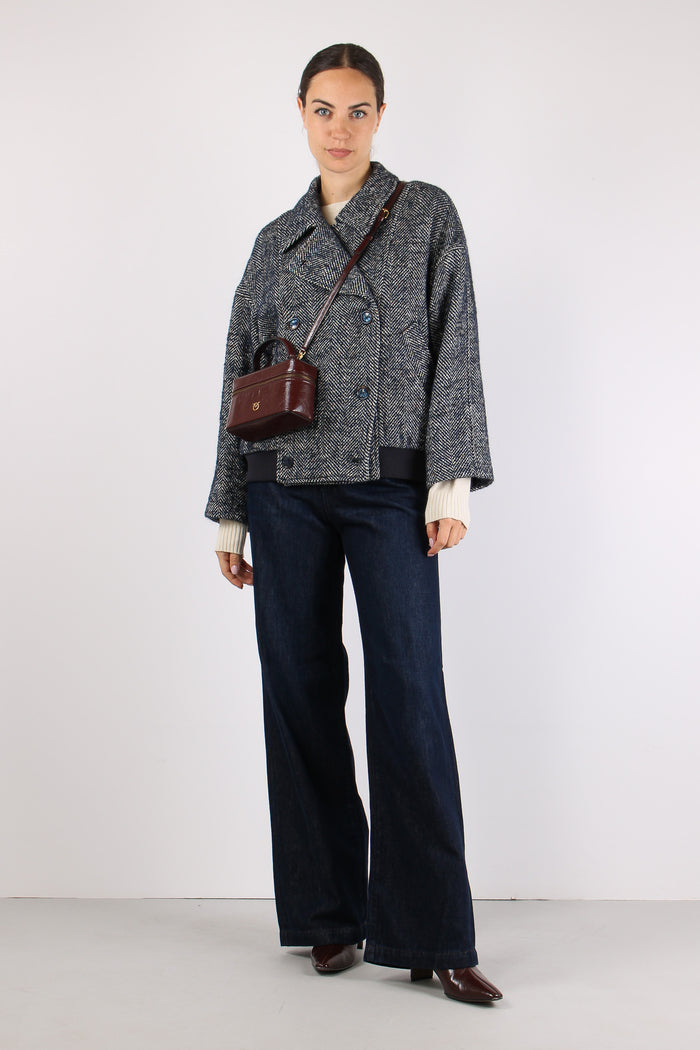 Bomber Peacot Doppio Petto Rescato Blu/panna