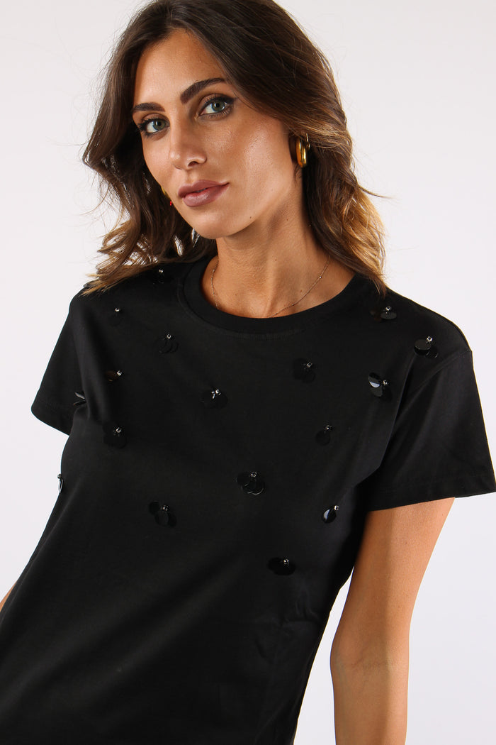 T-shirt Cotone Maxi Paillettes Nero-7