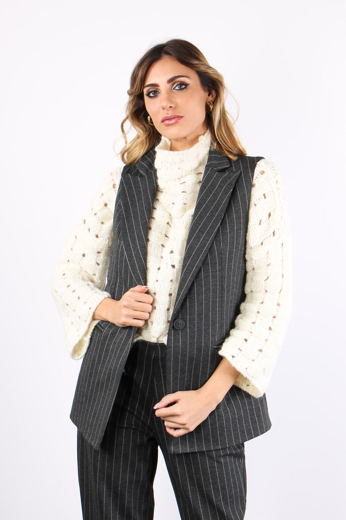 Gilet Punto Milano Gessato Grigio/panna-6