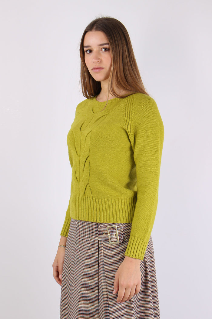 Maglia Viscosa Treccia Central Verde Acido-5
