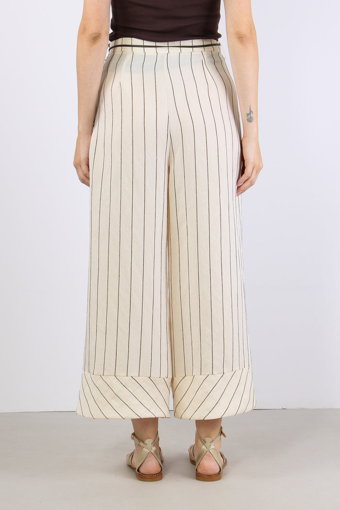 Pantalone Cropped Gessato Panna/moro-4