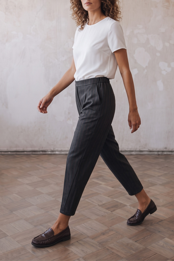 Pantalone Carrot Gessato Grigio/ruggine