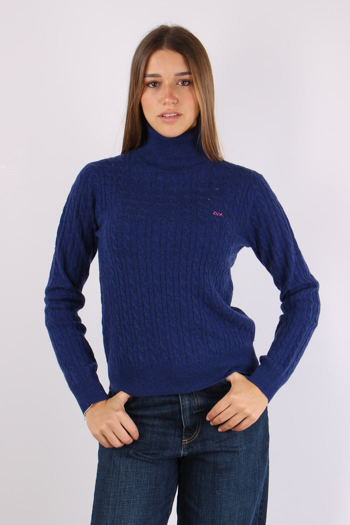 Maglia Collo Alto Trecce Blue-4