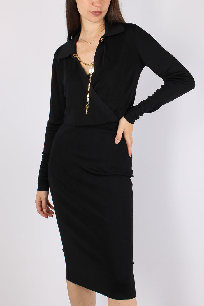 Abito Maglia Scollo Zip Nero-6