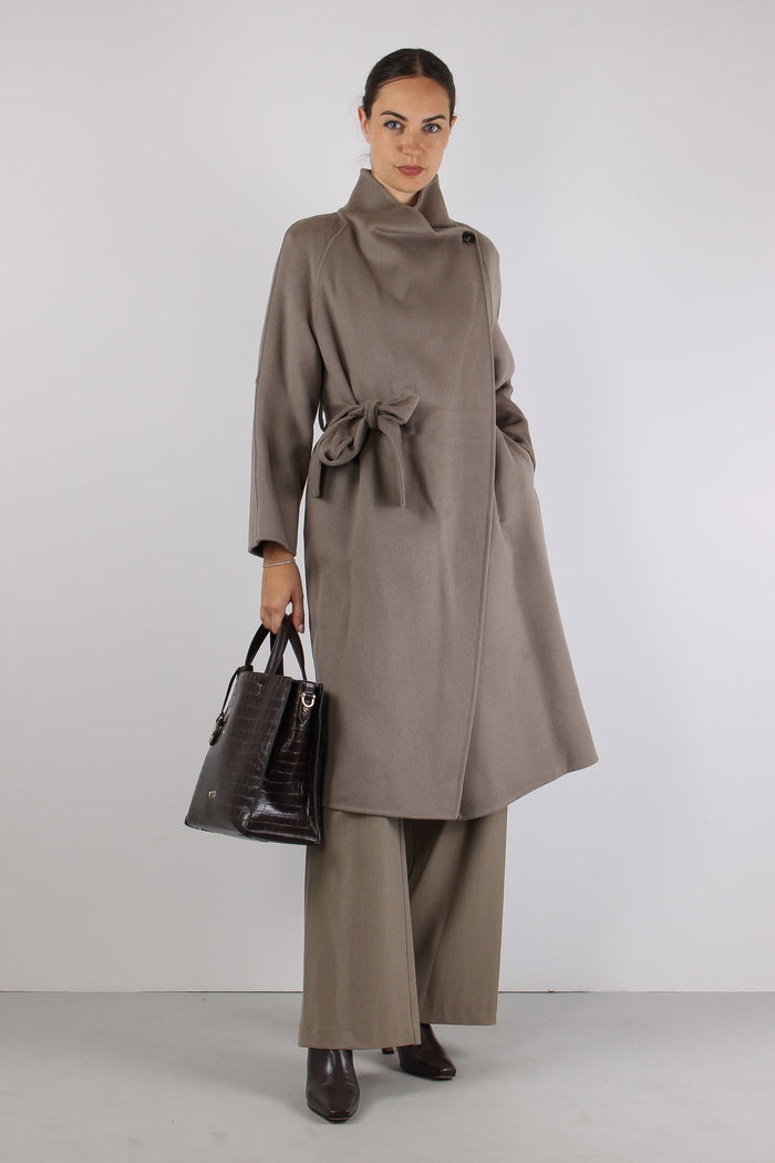 Cappotto Lana Cinturato Fango