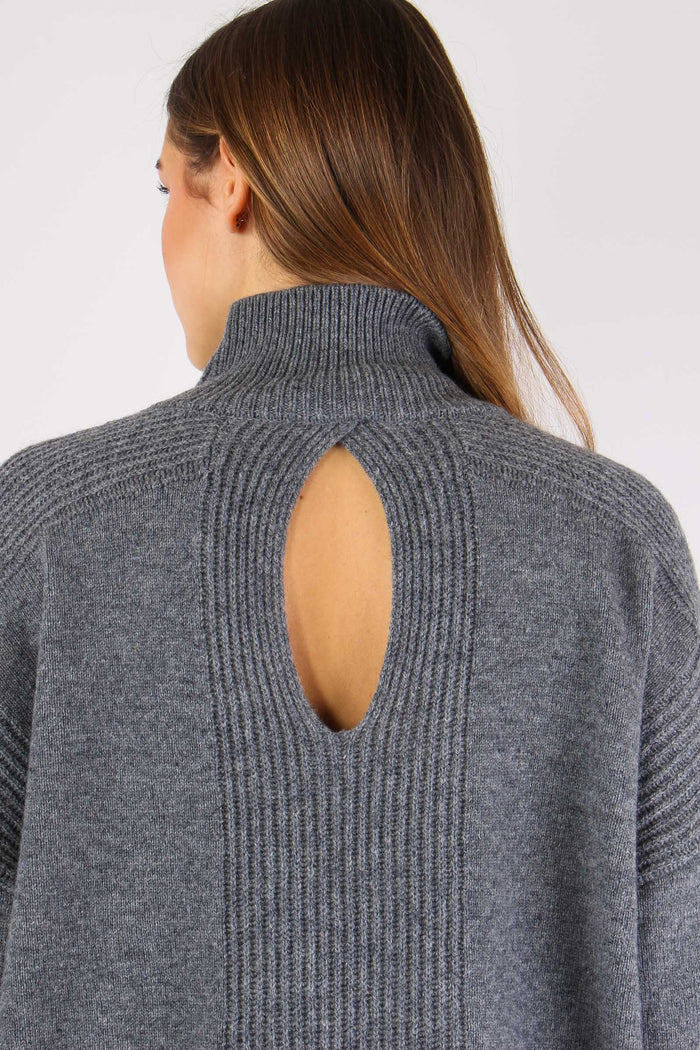 Maglia Collo Alto Applicazioni Grigio Melange-8