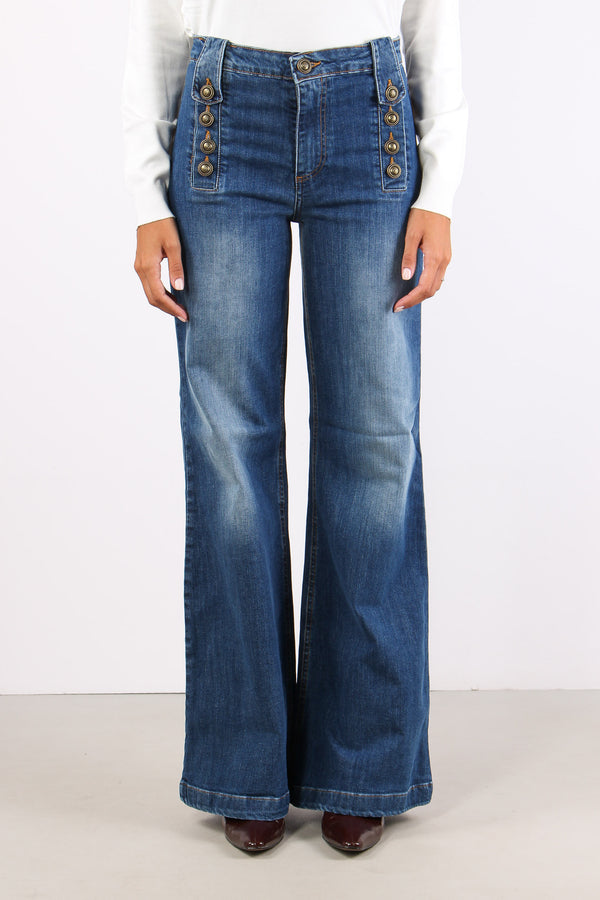 Palencia Jeans Zampa Bottoni Blue Denim-2
