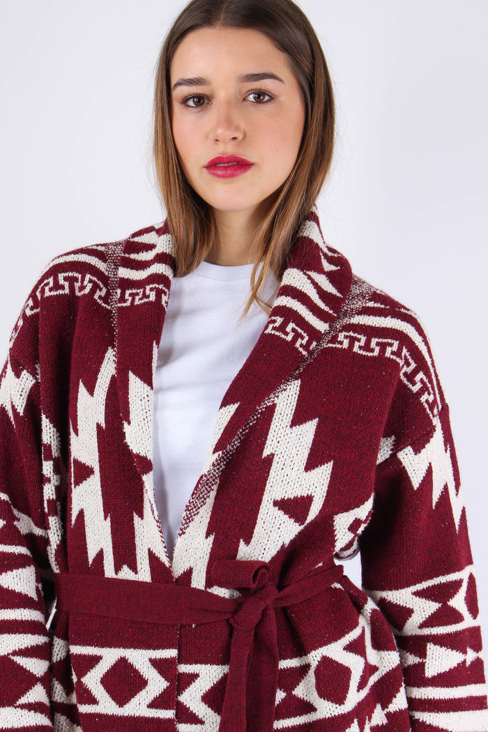 Cardigan Norvegese Panna/bordeaux-8
