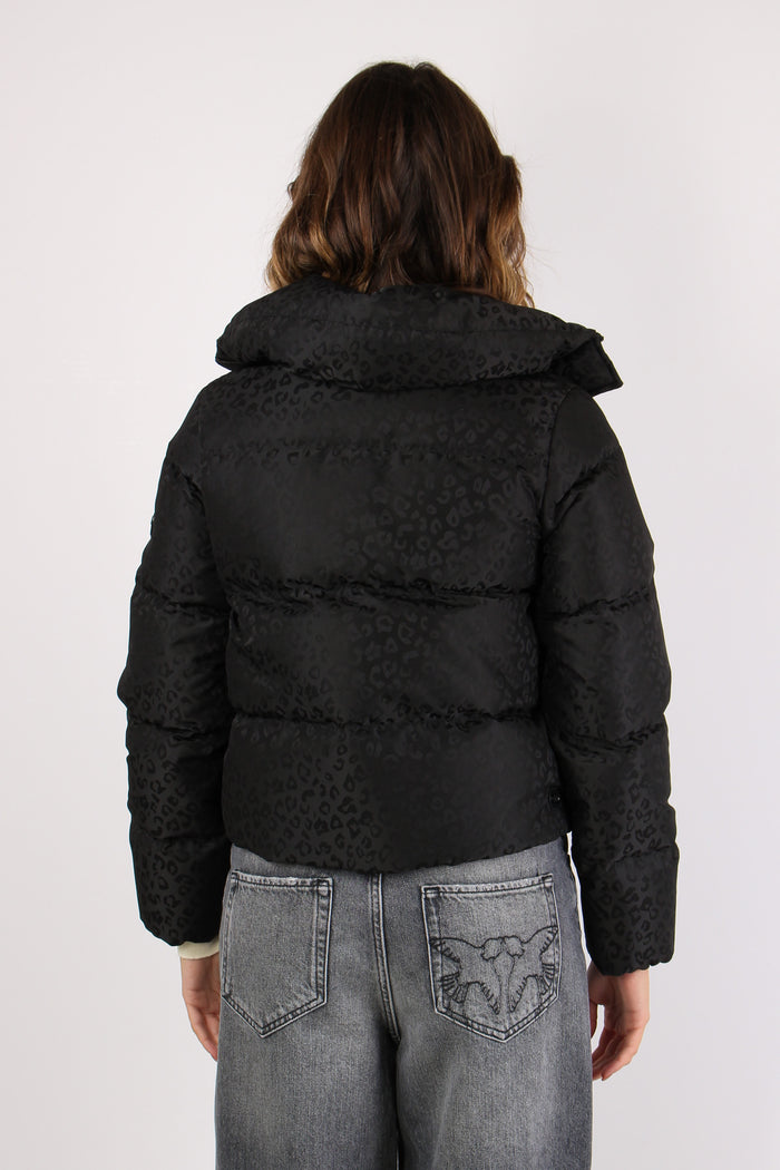 Piumino Corto Animalier Nero-5
