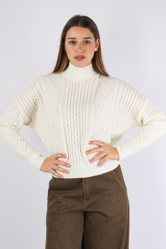 Maglia Collo Alto Treccia Panna-4