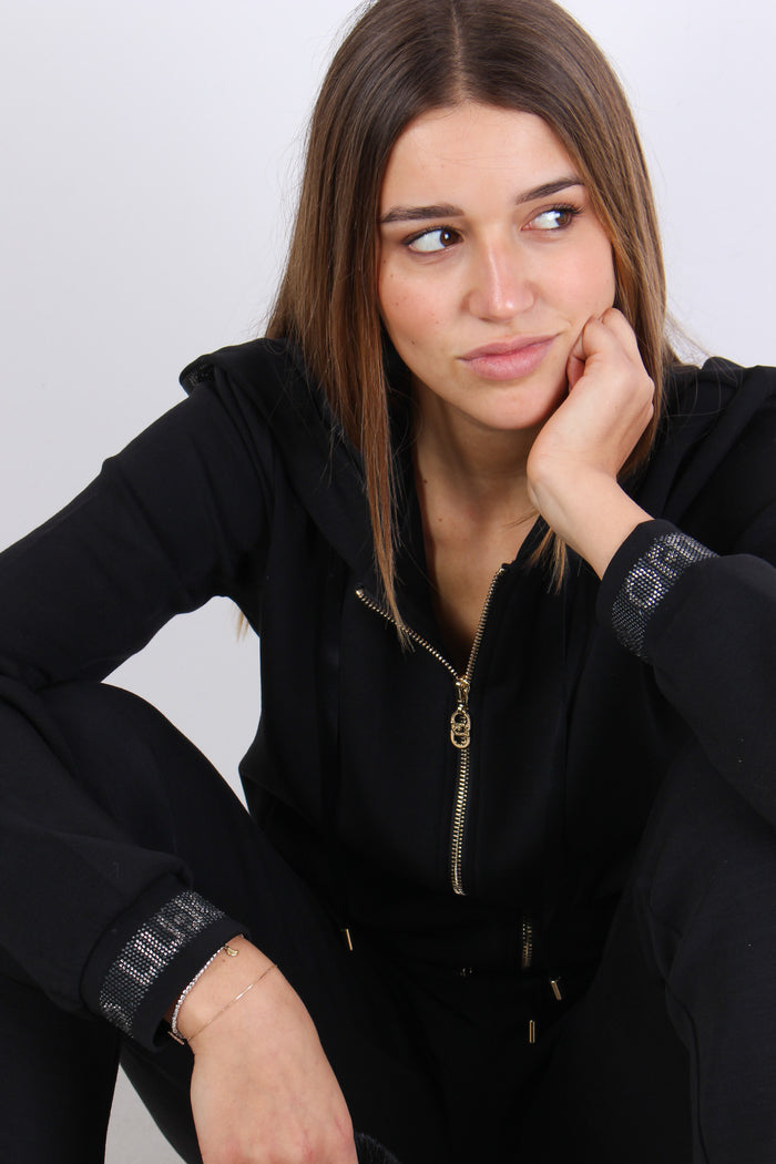 Felpa Zip Modal Scritta Lurex Nero-3