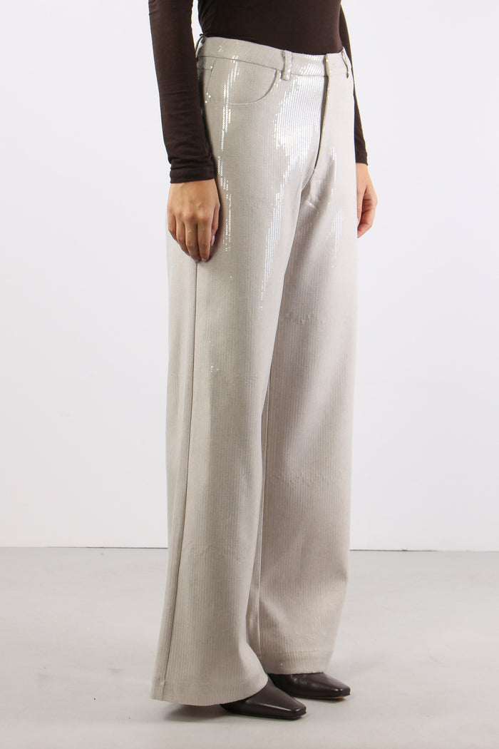 Pantalone Palazzo Paillettes Ecru-4