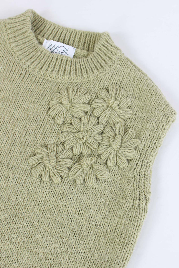 Gilet Fiore Ricamo Verde-4
