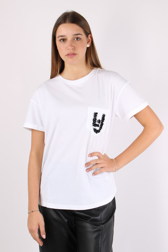 T-shirt Stampa Pailettes Bianco/lj-2