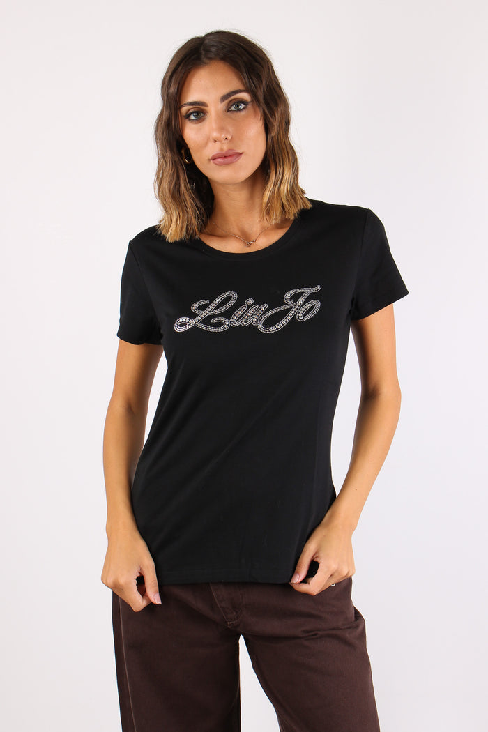 T-shirt Logo Strass Nero Liujo-2