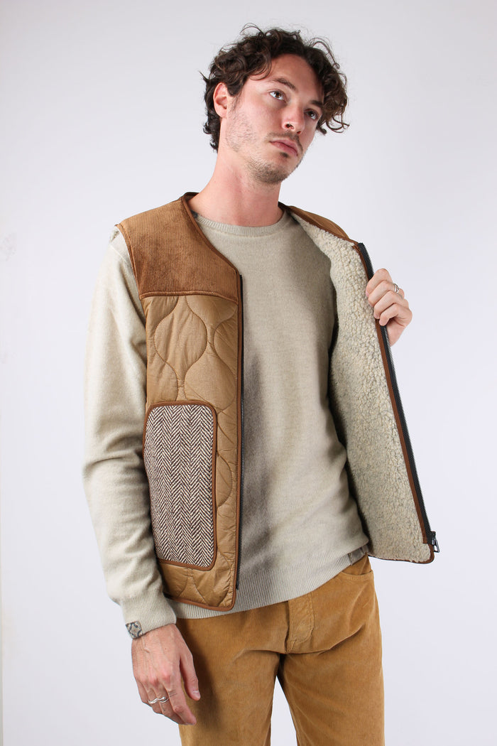 Gilet Trapunta Patch Beige-3