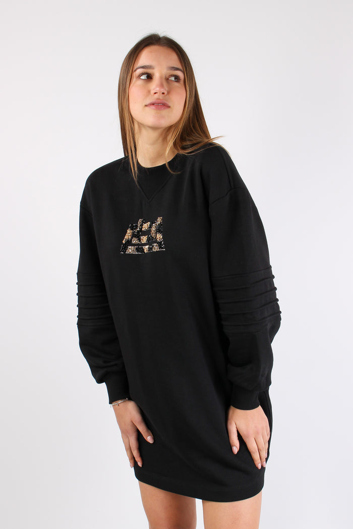Abito Felpa Logo Strass Black-9