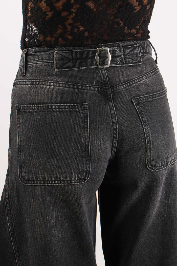 Denim Wide Leg Martingala Dietro Nero Lavato-8