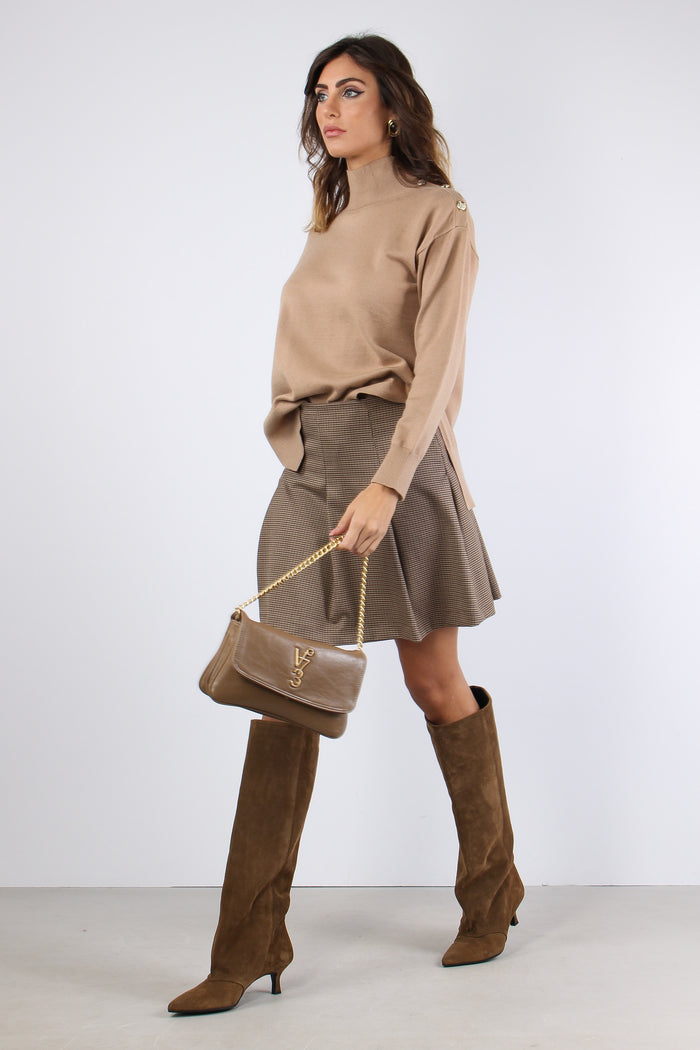 Collo Alto Viscosa Bottoni Oro Cammello-7